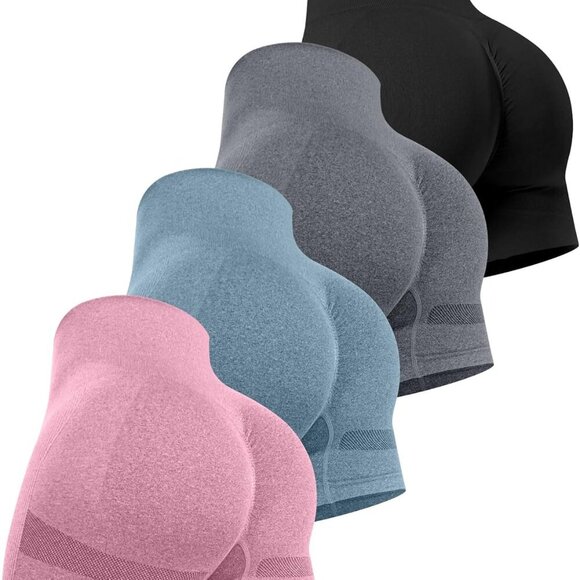 Women's 4 Packs Workout Gym Shorts Medium Black Dark Gray Pink Blue